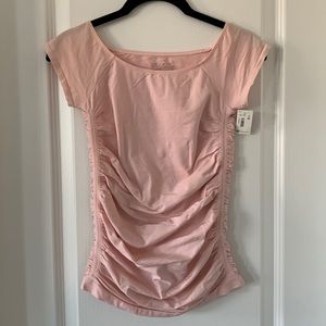 NWT THE LIMITED Pink Ruched Bodycon Short Sleeves Nylon And Spandex Top Size M